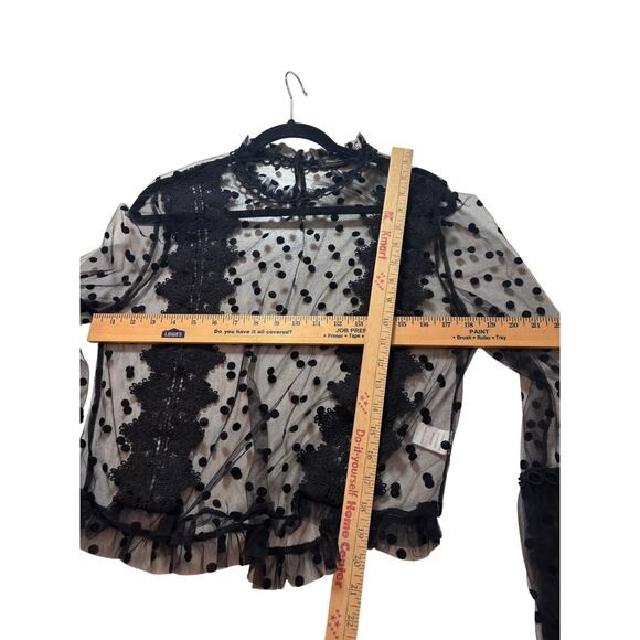 Touch Me Brand Black Sheer Lace Mesh Top Women's M-Swiss Dot Romantic whimsygoth - Picture 3 of 10